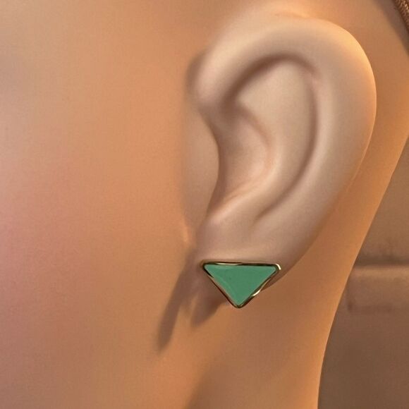 Vintage Teal triangle prada pushback earrings - Picture 6 of 9